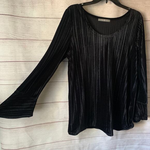 Avon Signature Collection Black Velour Blouse Ribbed Bell Sleeves Large 12-14 - Picture 4 of 15